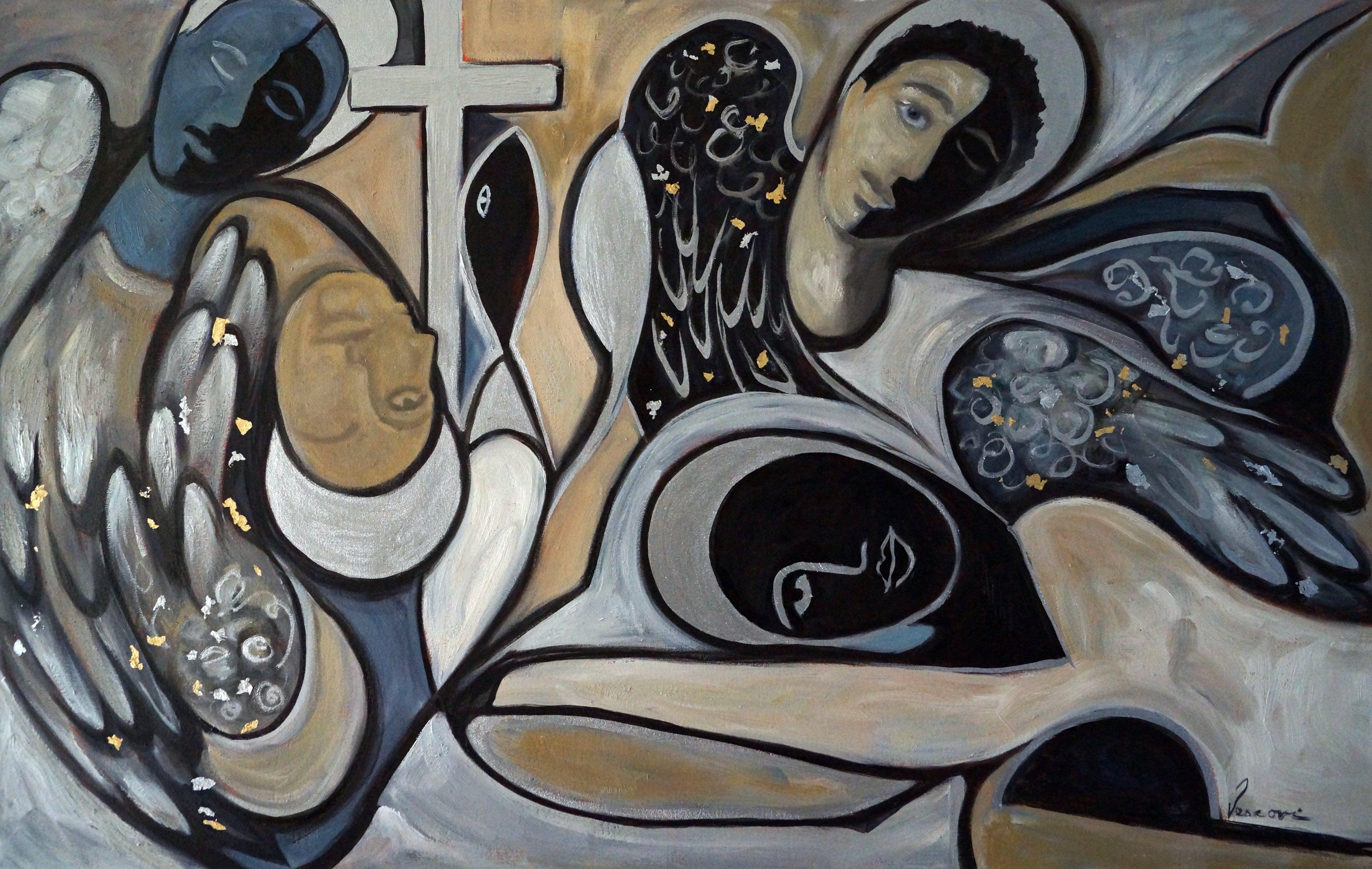 Anges Muets, Gemälde, Öl auf Leinwand – Painting von Valerie Vescovi