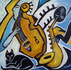 Black Cat Jazzz 2, Painting, Oil on Canvas
