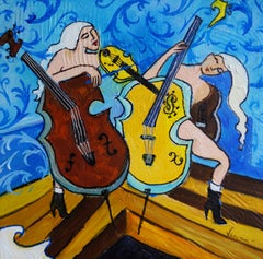 Dueling Cellos, Painting, Oil on Canvas