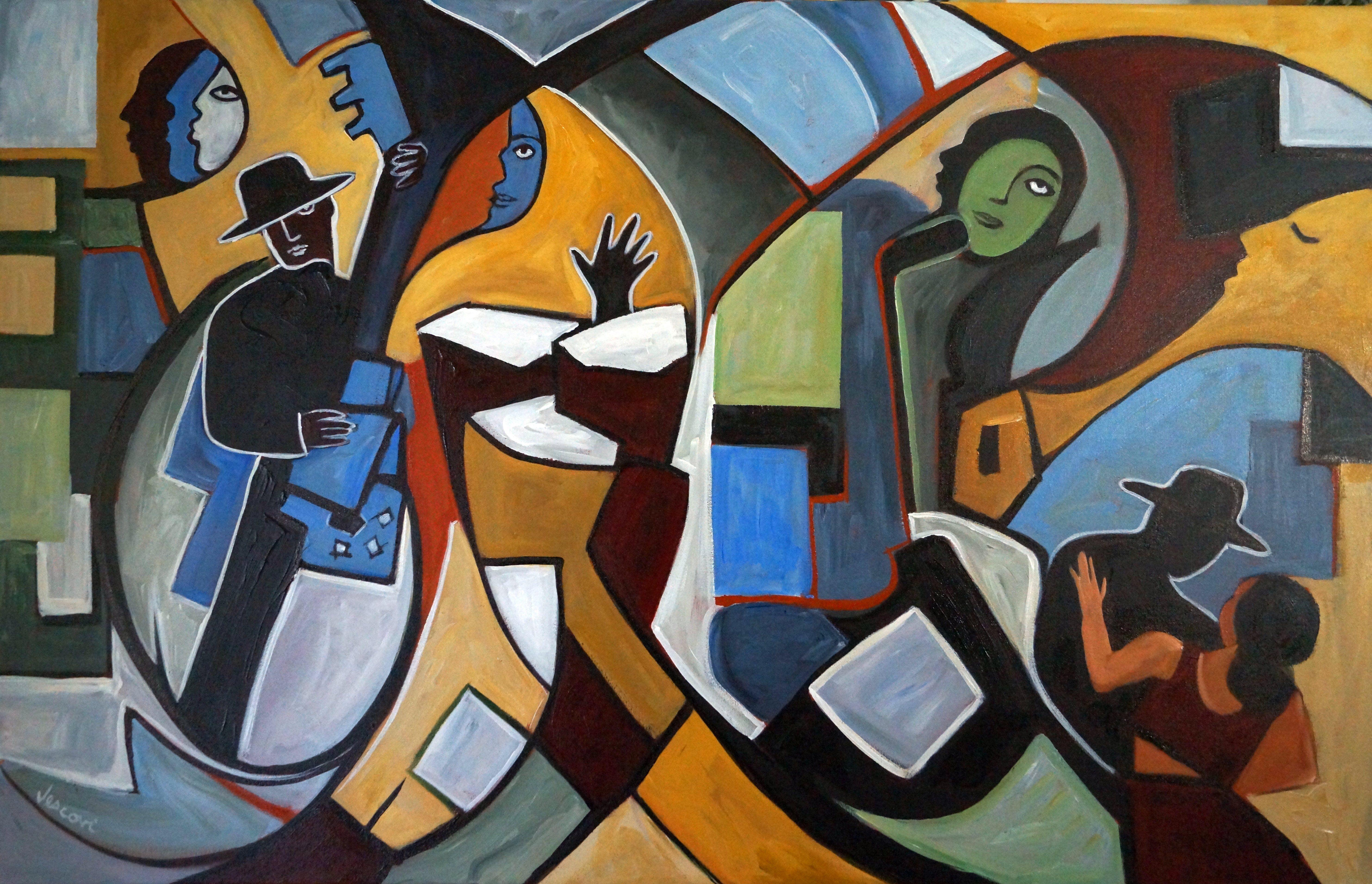 From my cubist abstract jazz musicians series which is ongoing, because I love, love, love to paint them. They are inspired by all the musicians that have entertained me in my life. From the live music in the clubs of Miami, to the music I listen to