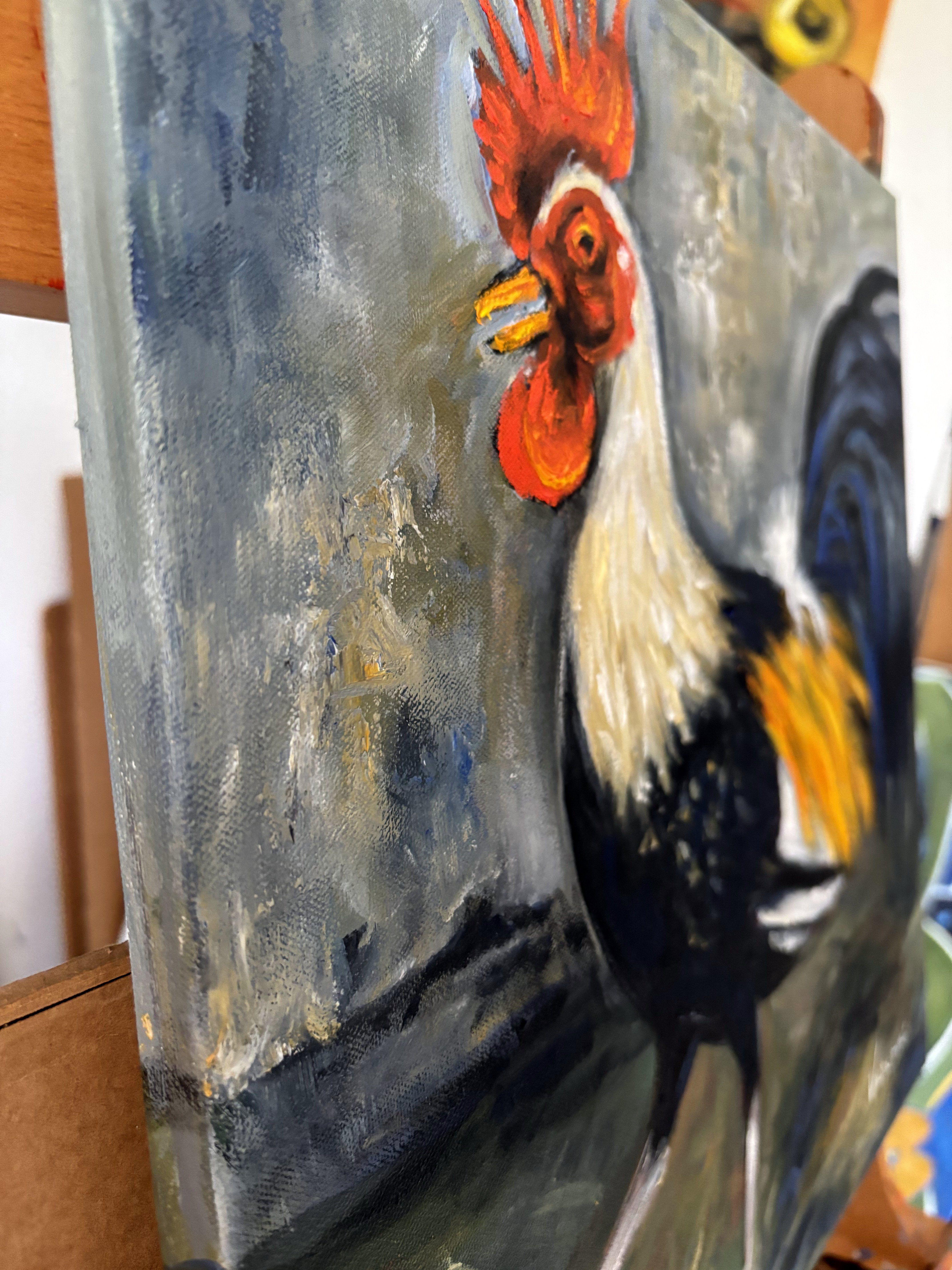 Il s'agit d'une petite peinture d'un coq intéressant que j'ai rencontré lors d'une visite à San Juan, Porto Rico. Il était très beau et arrogant, il a pavoisé pour moi deux fois, j'étais flattée. J'ai pris de nombreuses photos de lui et j'ai réalisé