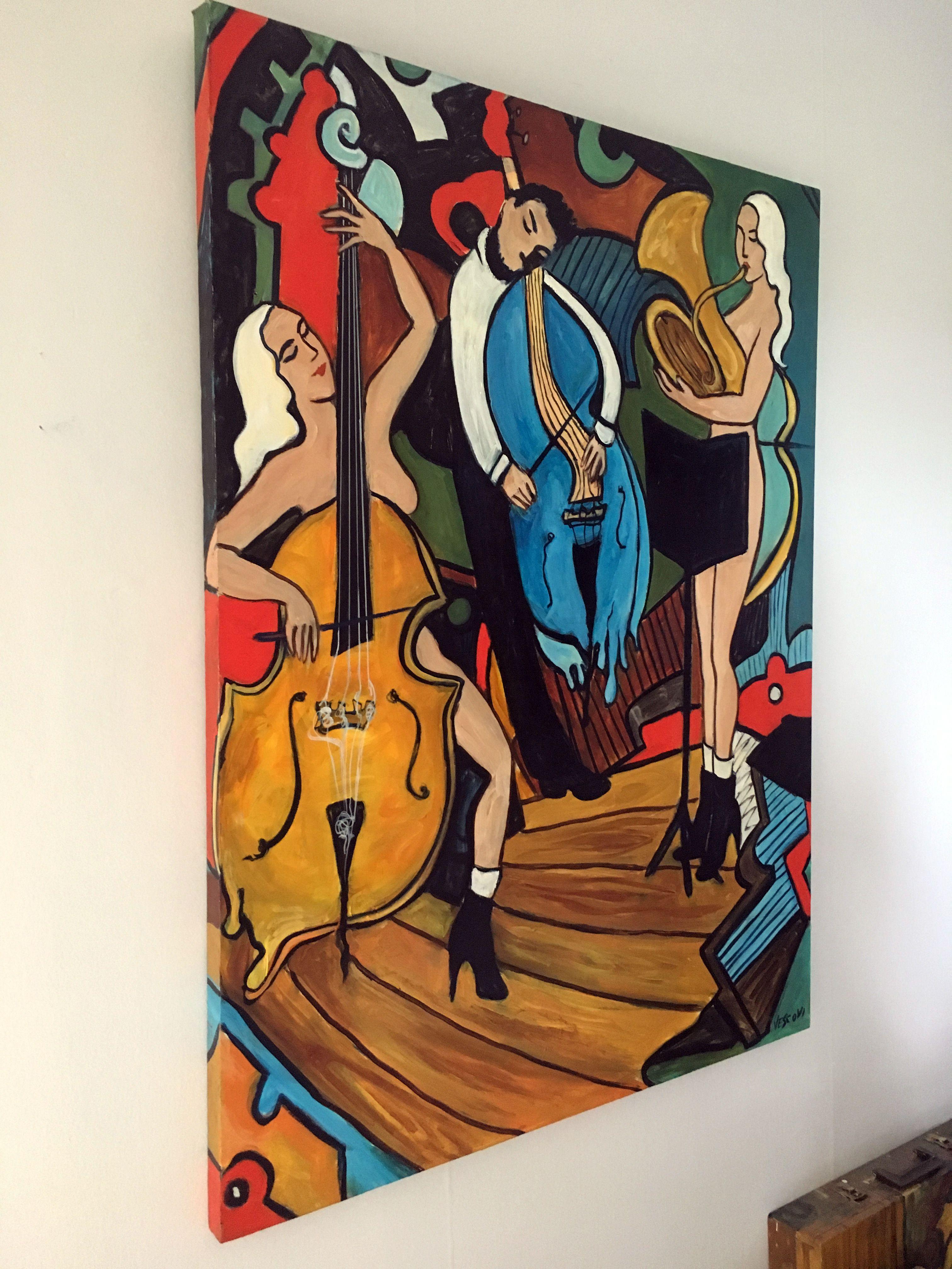 From my ongoing music series, this one dates back a few years, just found it in my storage. It was in the beginning of the series. Oil on canvas 48x36x1.5 the edges are a continuation of the painting :: Painting :: Contemporary :: This piece comes