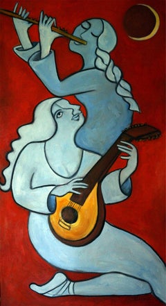 Moonlit Lute and Flute, Painting, Oil on Canvas