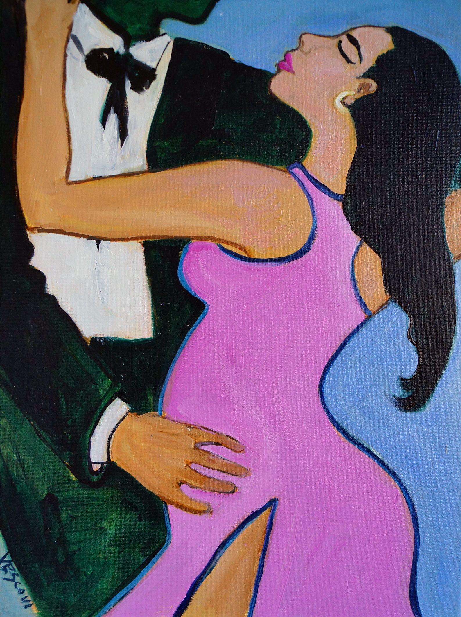 I did a lot of dancer paintings when I was a painter at a place called Cafe Tu Tu Tango, they had various dancers come out during the evening, while the artists painted and the diners ate. I found this one in my closet ( I have paintings literally