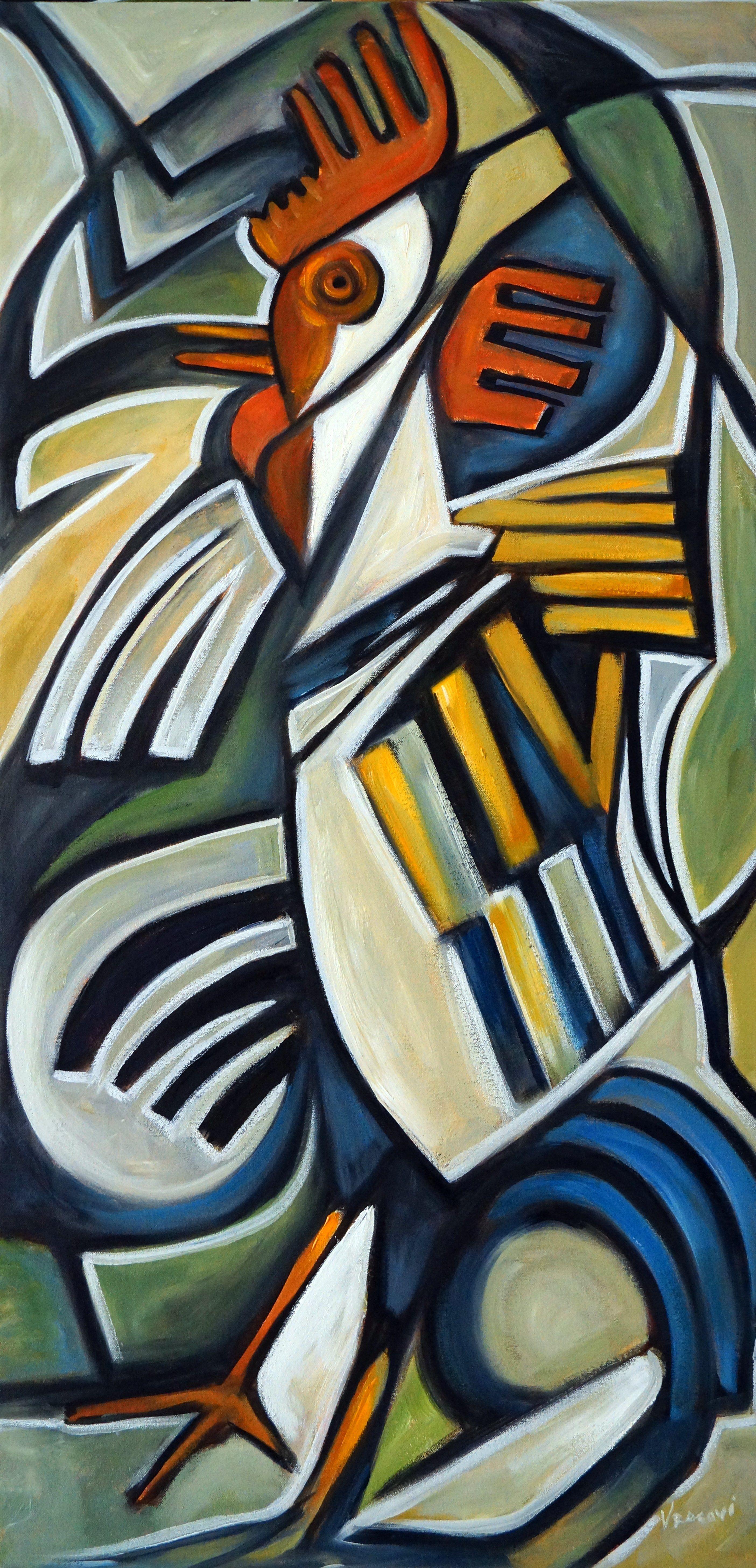 Portrait d'un Coq, Pittura, Olio su tela - Painting di Valerie Vescovi