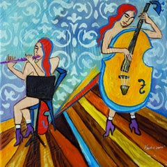 Flauta morada con dibujos, Pintura, Óleo sobre lienzo