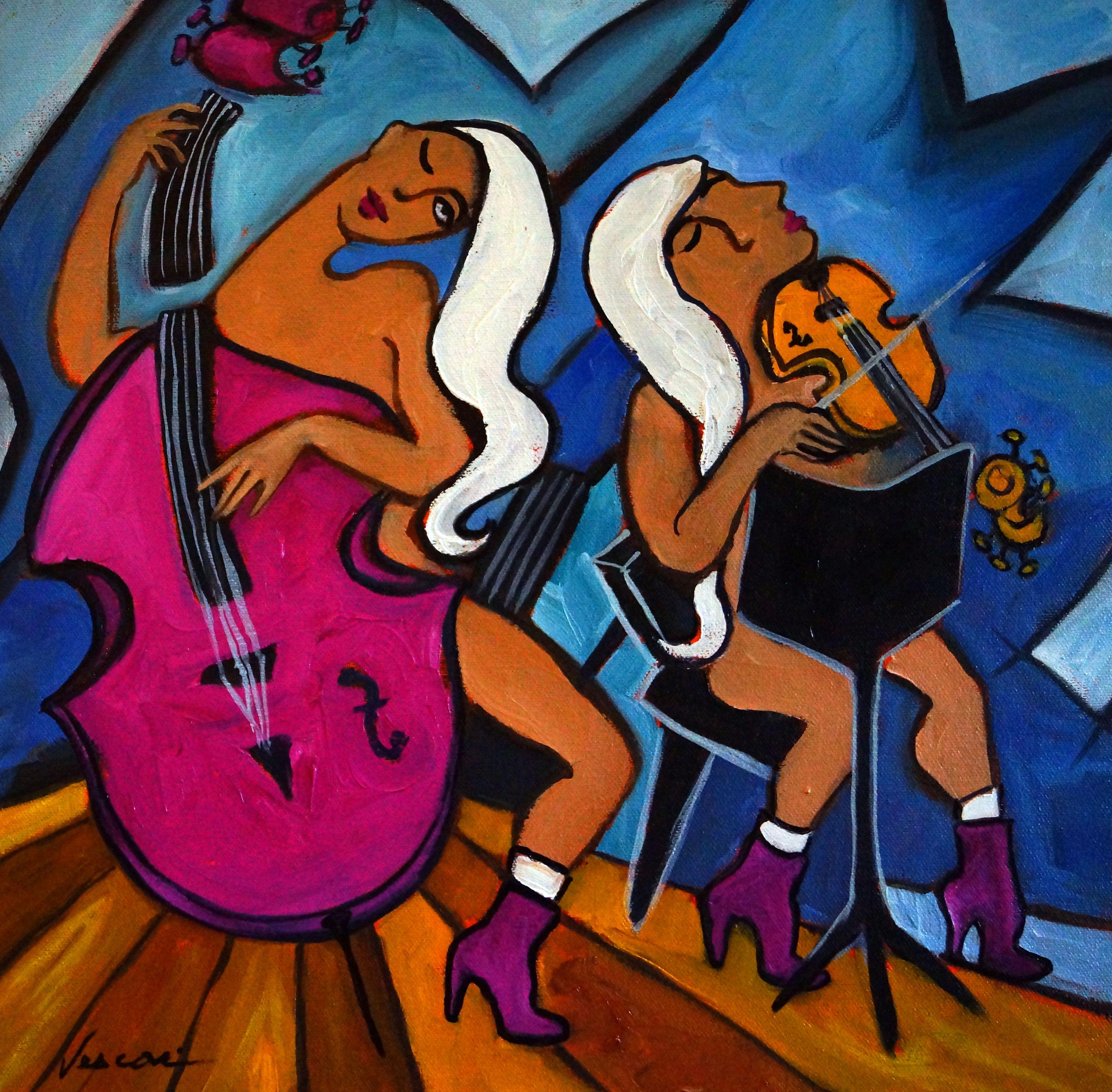 I love going back to my cellists, they work so great in  a square composition.  I love the dramatic colors in this one. There is something magical about magenta in oils, it has a translucence coming out of the tube, then add a touch of white and the