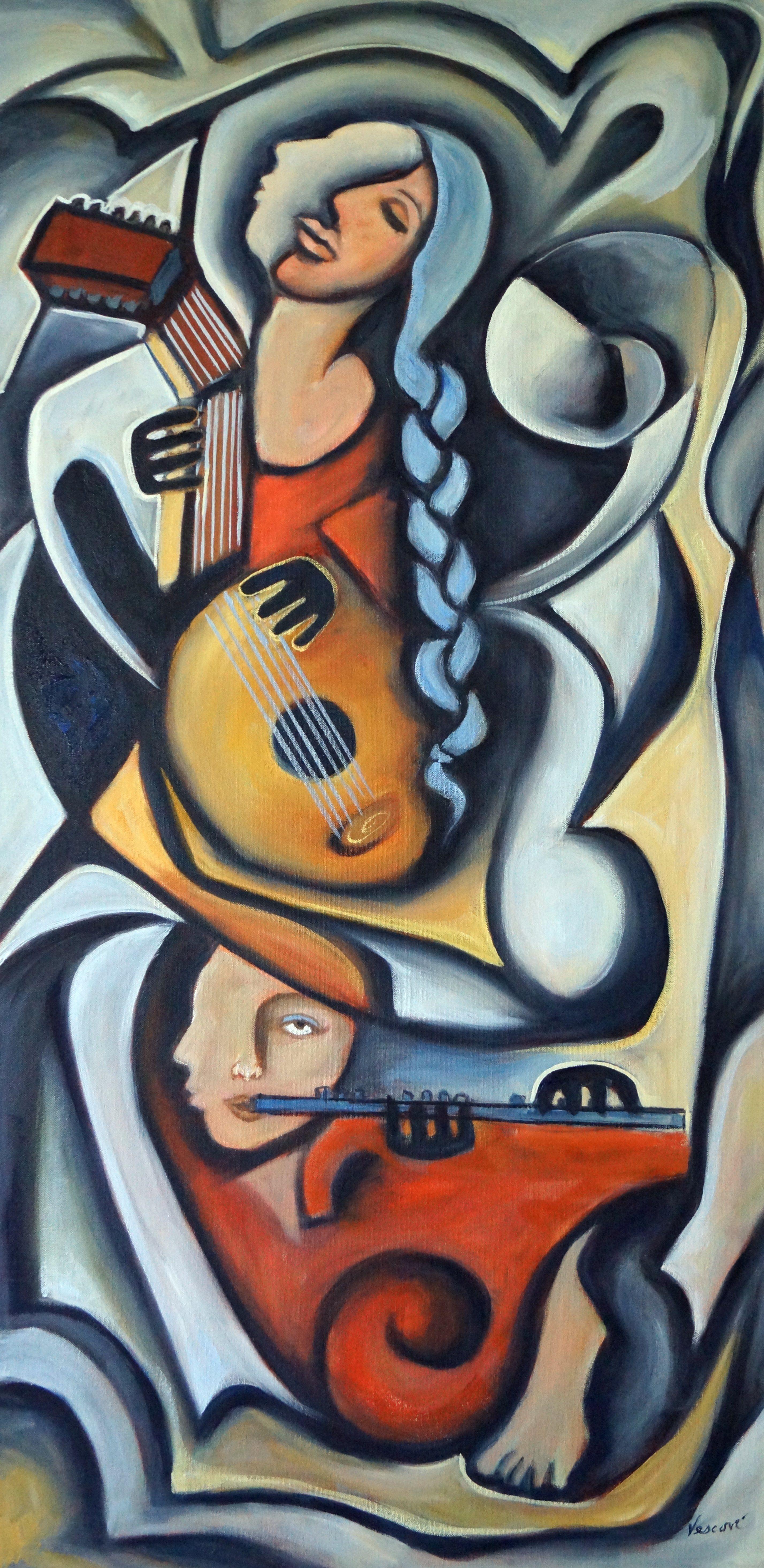 Une Femme avec une Tresse Bleue, Pittura, Olio su tela - Painting di Valerie Vescovi