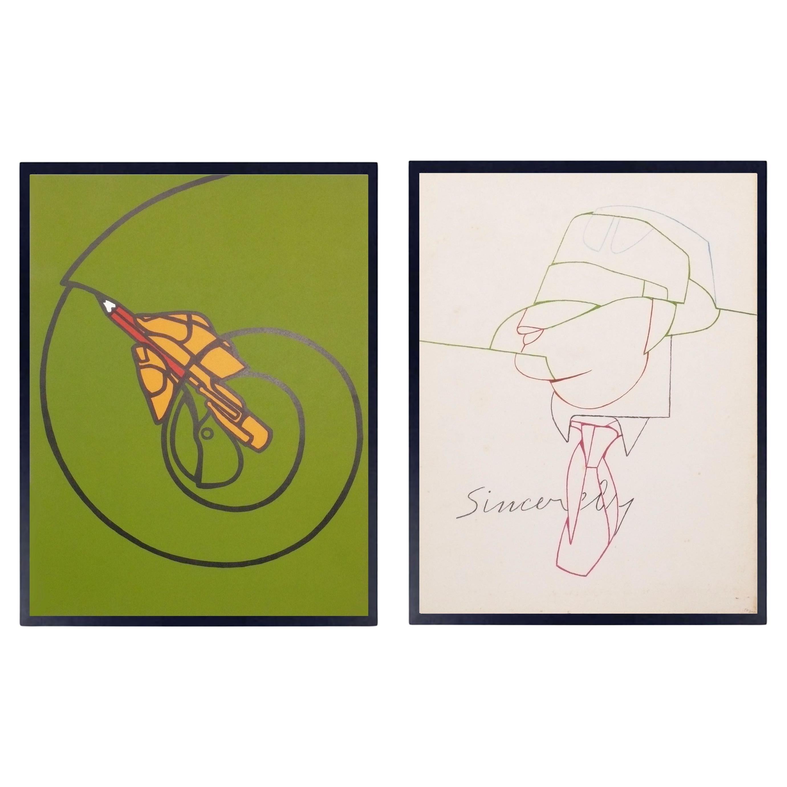 Valerio Adami Farbe Lithographien 16,5 "H x 12,5 "W Mid Century Modern Abstrakte Kunst