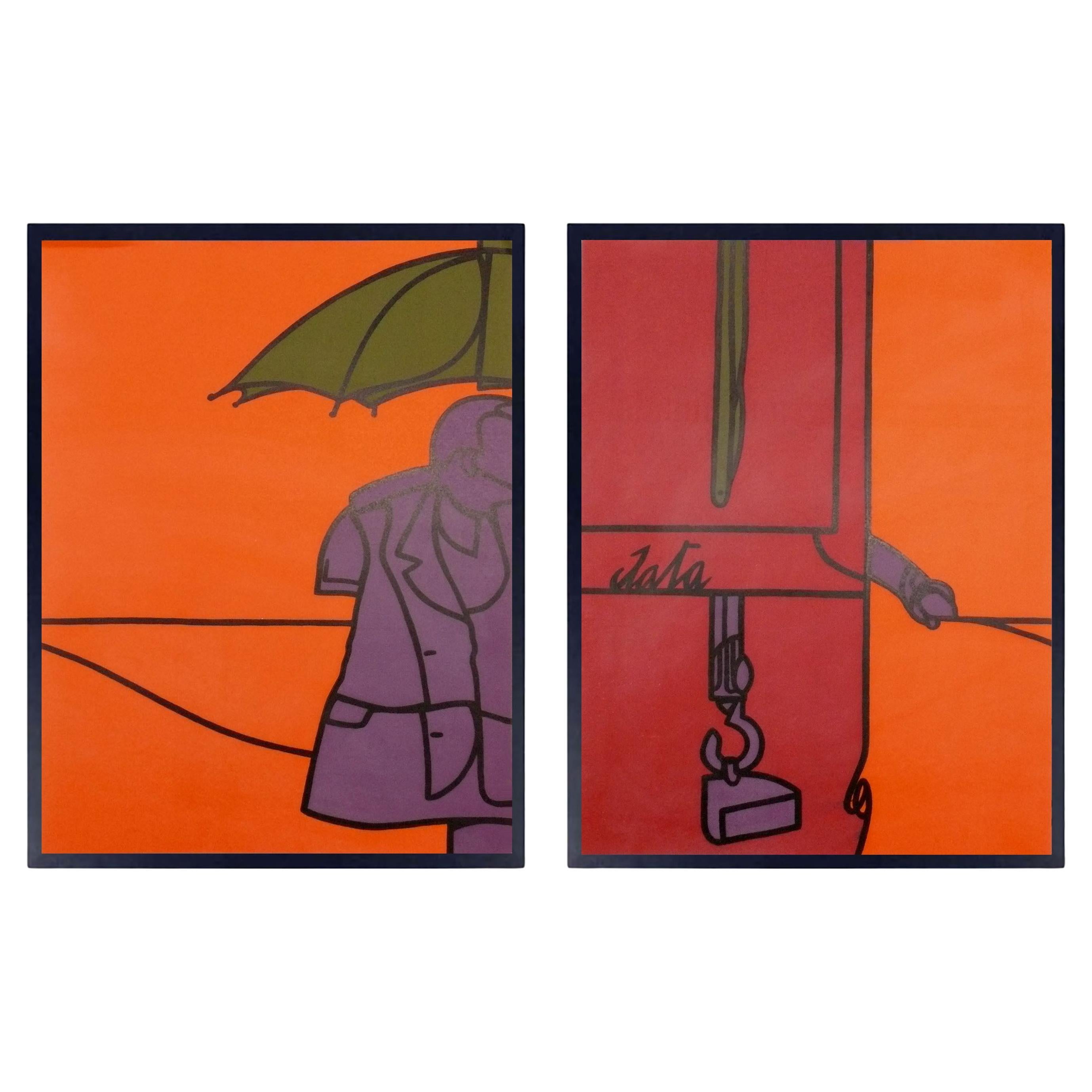 Valerio Adami Farbe Lithographien 16,5 "H x 12,5 "W Mid Century Modern Abstrakte Kunst