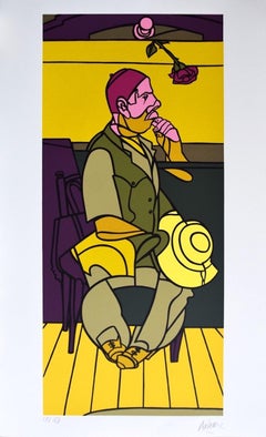 A Man with a Rose - Original Screen Print by Valerio Adami - 1990s