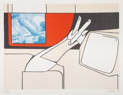 Sulla Luna, litografia pop art di Valerio Adami