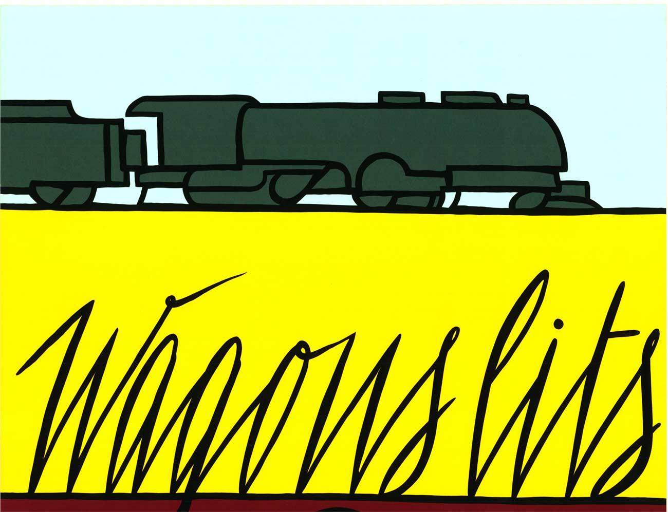 Affiche originale de style pop art « wagon Lits » représentant des voyages en train - Print de Valerio Adami