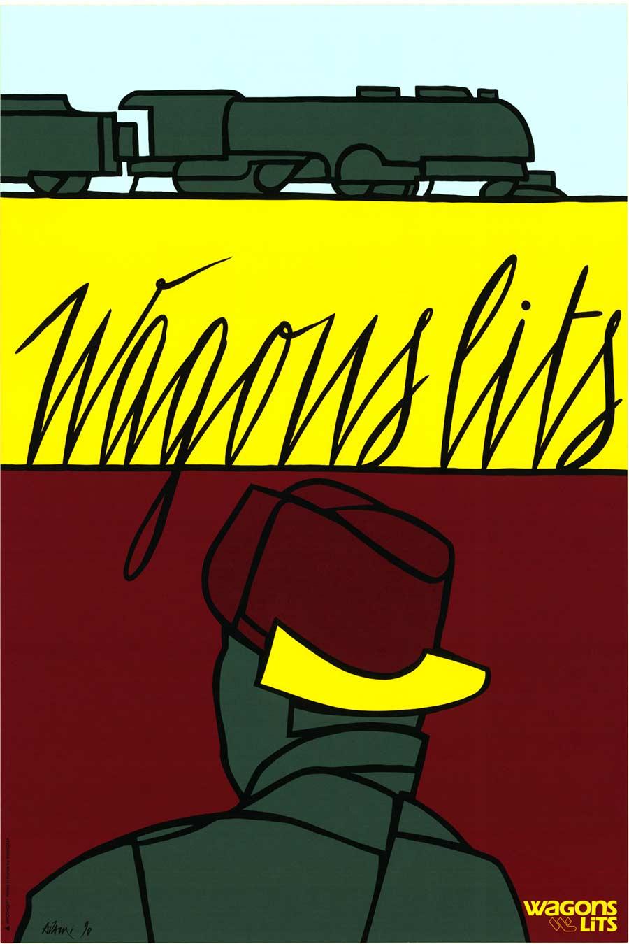 Poster originale "Wagon Lits" in stile pop art per i viaggi in treno