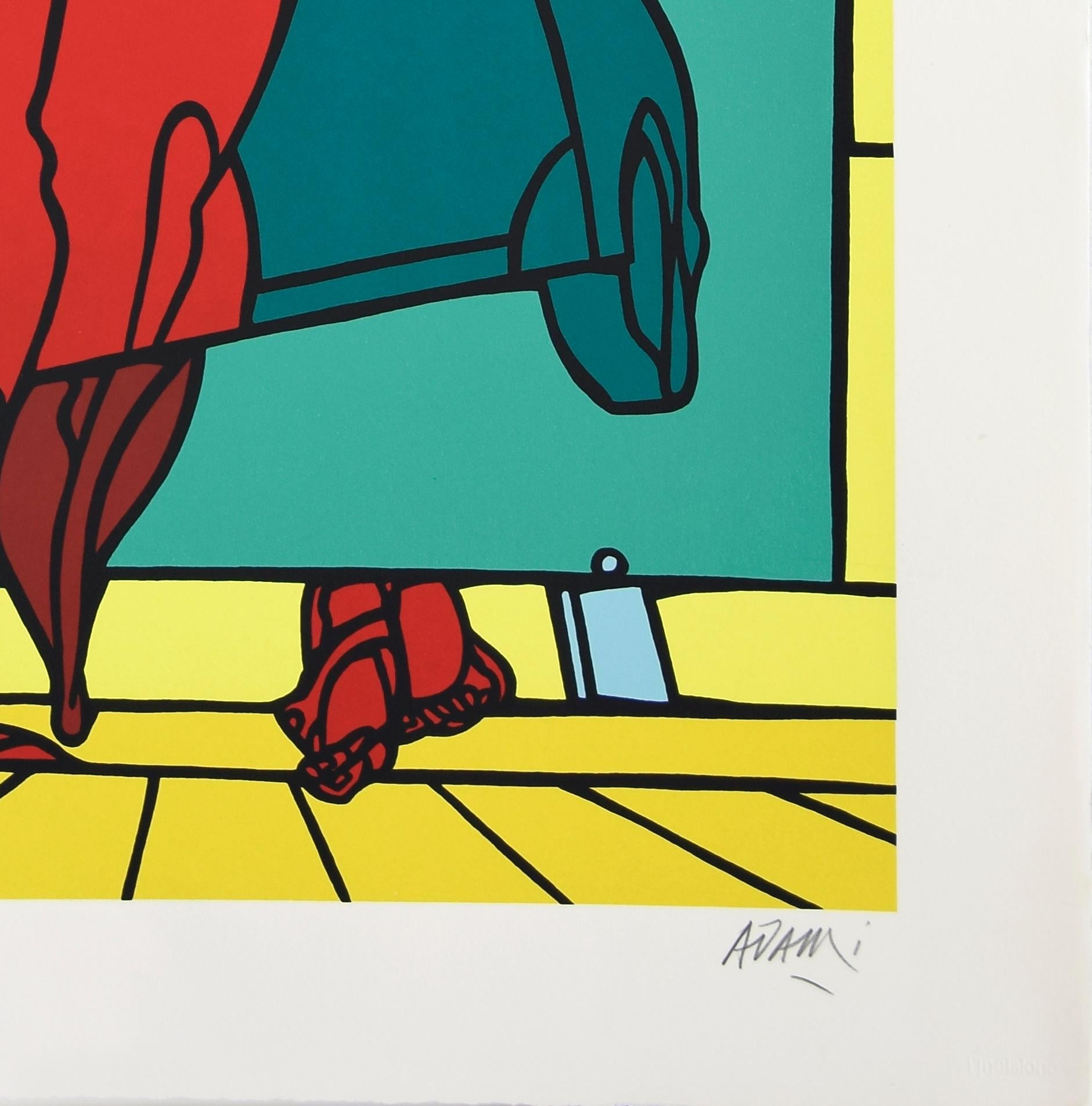 Untitled is an original artwork realized by Valerio Adami in 1996.

Serigraph on paper. Hand-signed and numbered on the lower margin. Artist's proof (P.A.).

Dimensions: cm 90 x 70. In very good conditions.

Colorful composition representing a red