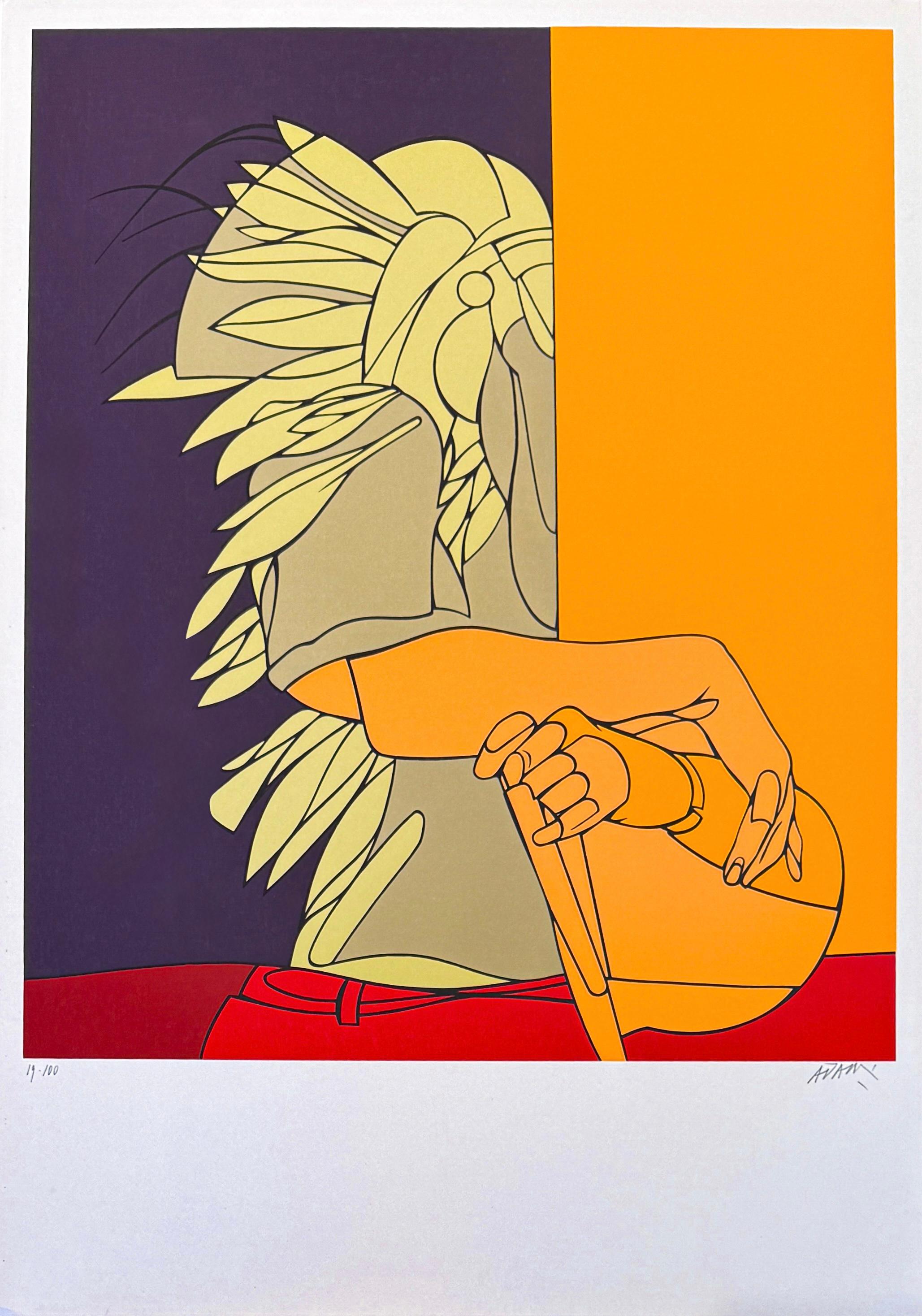 Silkscreen printing on paper, edited in 1978.
Limited edition of 100 copies, numbered as 19/100 in lower left corner.
Hand signed by artist in pencil in the lower right corner.

Paper size: 100 x 70 cm
Plate size: 78.5 x 65 cm
in very good