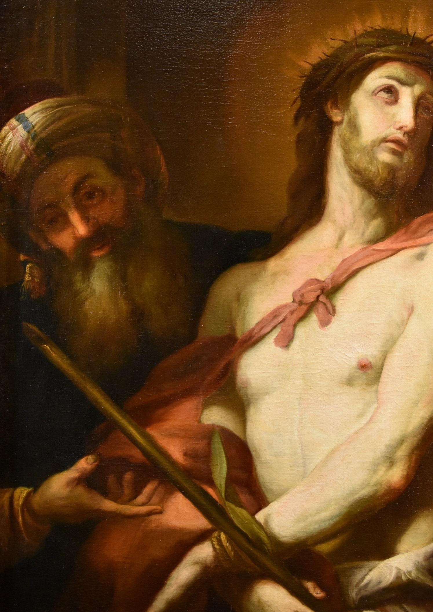 École génoise du XVIIe siècle
Atelier de Valerio Castello (Gênes, 1624 - Gênes, 1659)

Ecce homo

Huile sur toile
117 x 99 cm.
Dans un cadre 138 x 118 cm.

L'Ecce Homo, sujet de notre toile intense, est l'épisode évangélique au cours duquel Jésus,