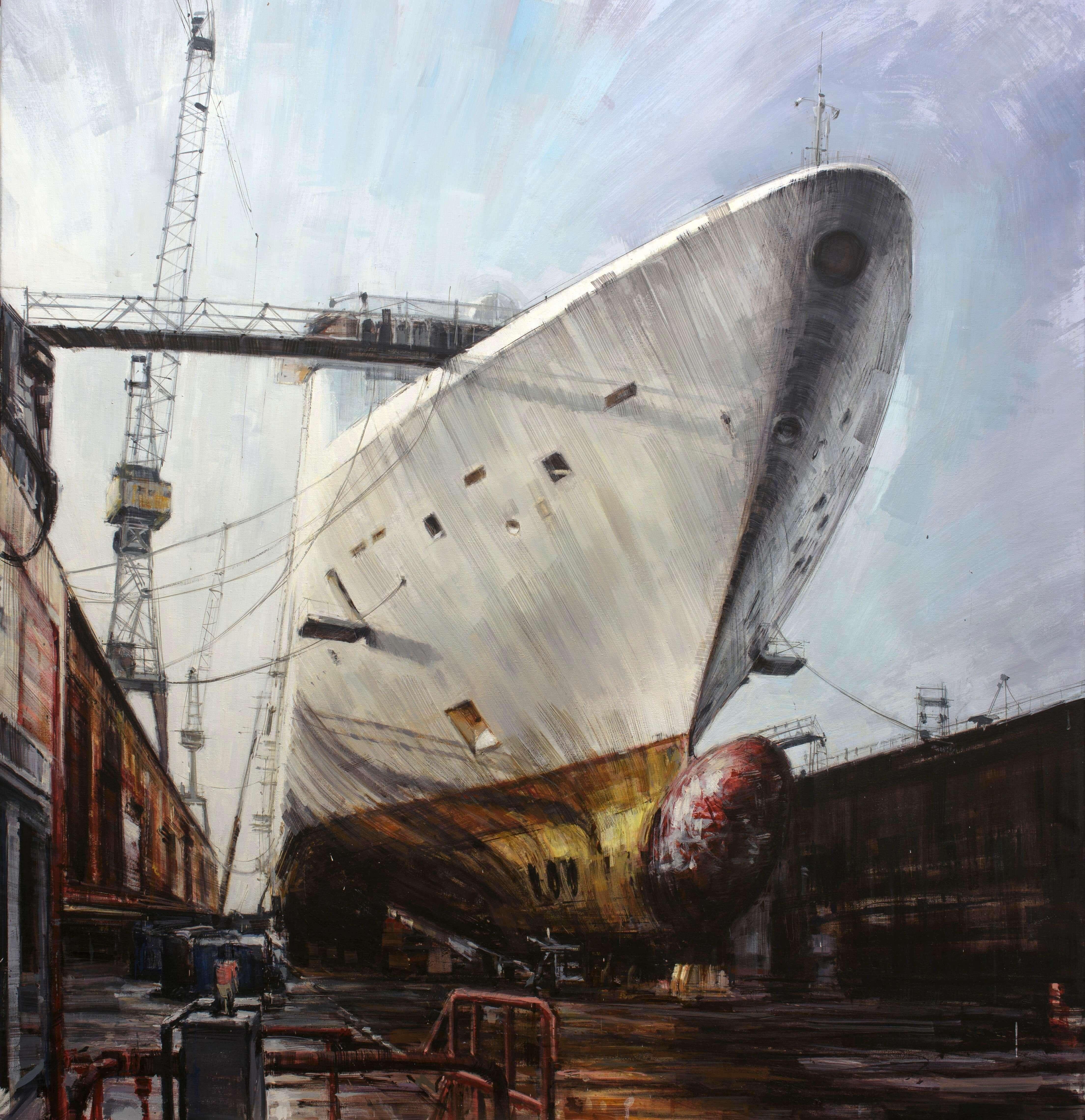 Valerio D'Ospina Landscape Painting – „Dry Dock“ Ölgemälde