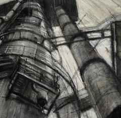 "Ölraffinerie" (2010) Original-Illustration mit Kohle, Pigment und Harz