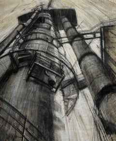 "Refinería de petróleo" (2010) Ilustración original en carboncillo, pigmento y resina