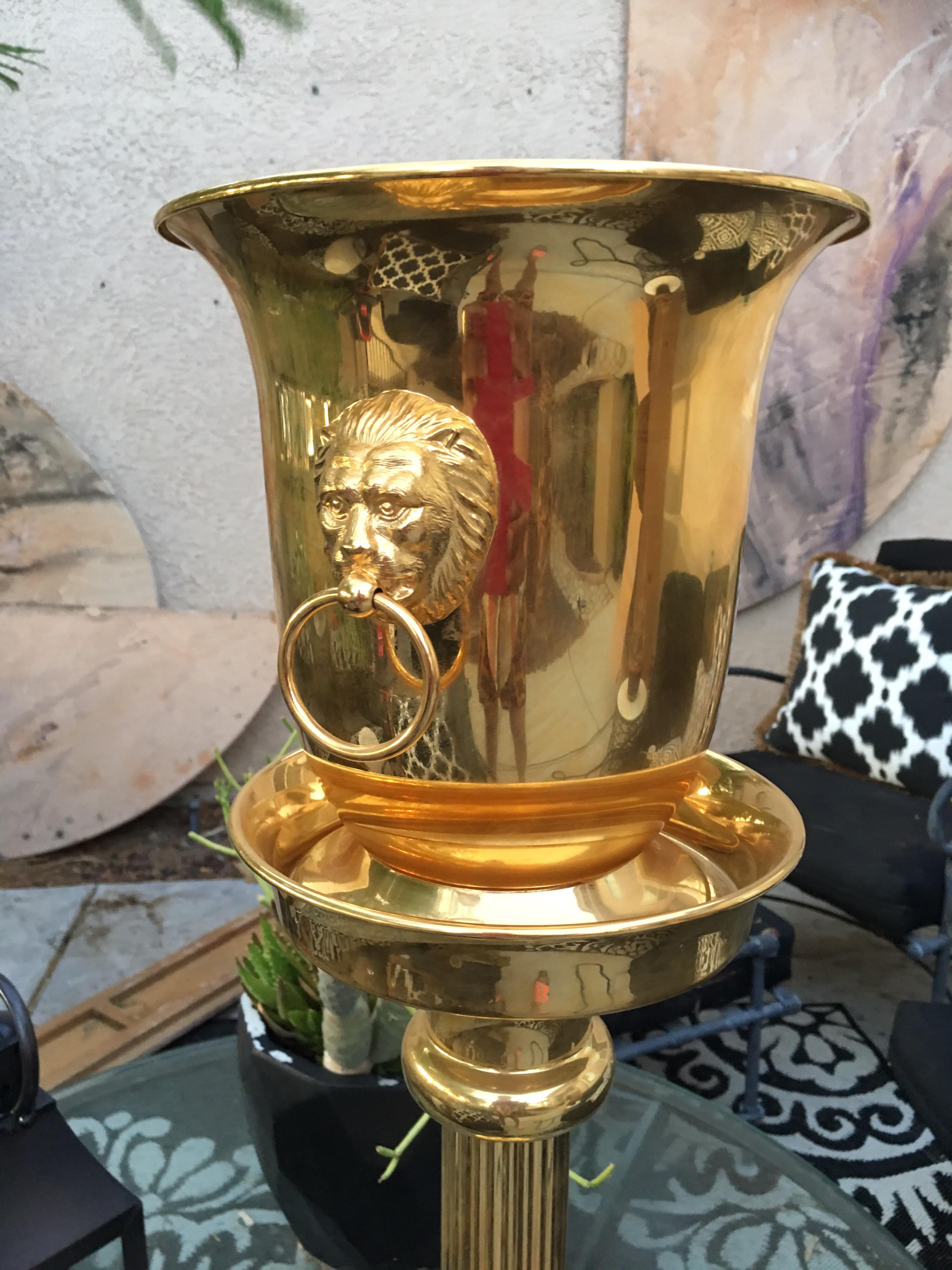 Late 20th Century Valerio Hollywood Regency Style 24-Karat Gold Plated Ice Bucket and Stand
