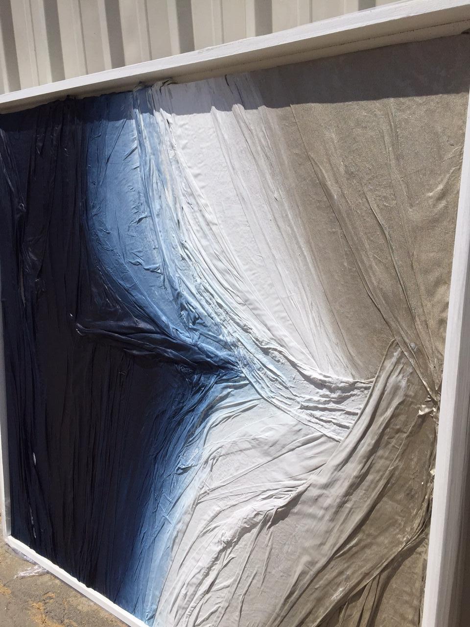 Valerj Pobega Sculptural Painting Fabric on Wood Blue Bronze White For Sale 1