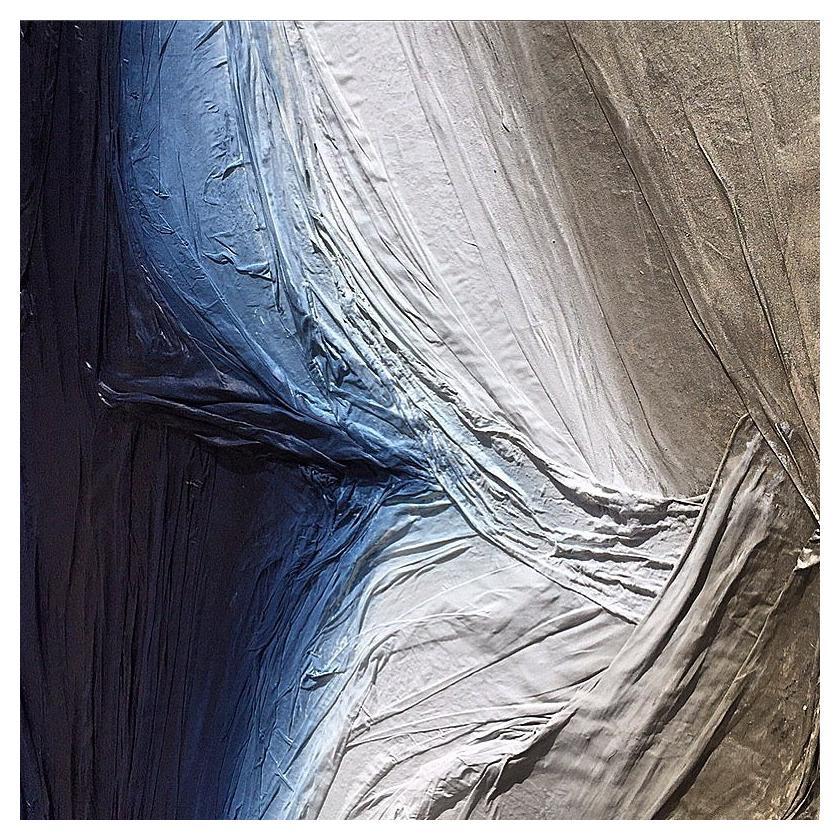 Tissu de peinture sculptural Valerj Pobega sur bois bleu bronze blanc