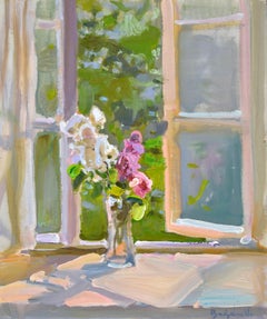 Am Fenster. 2025. Leinwand, Karton, Öl. 30 × 25 cm