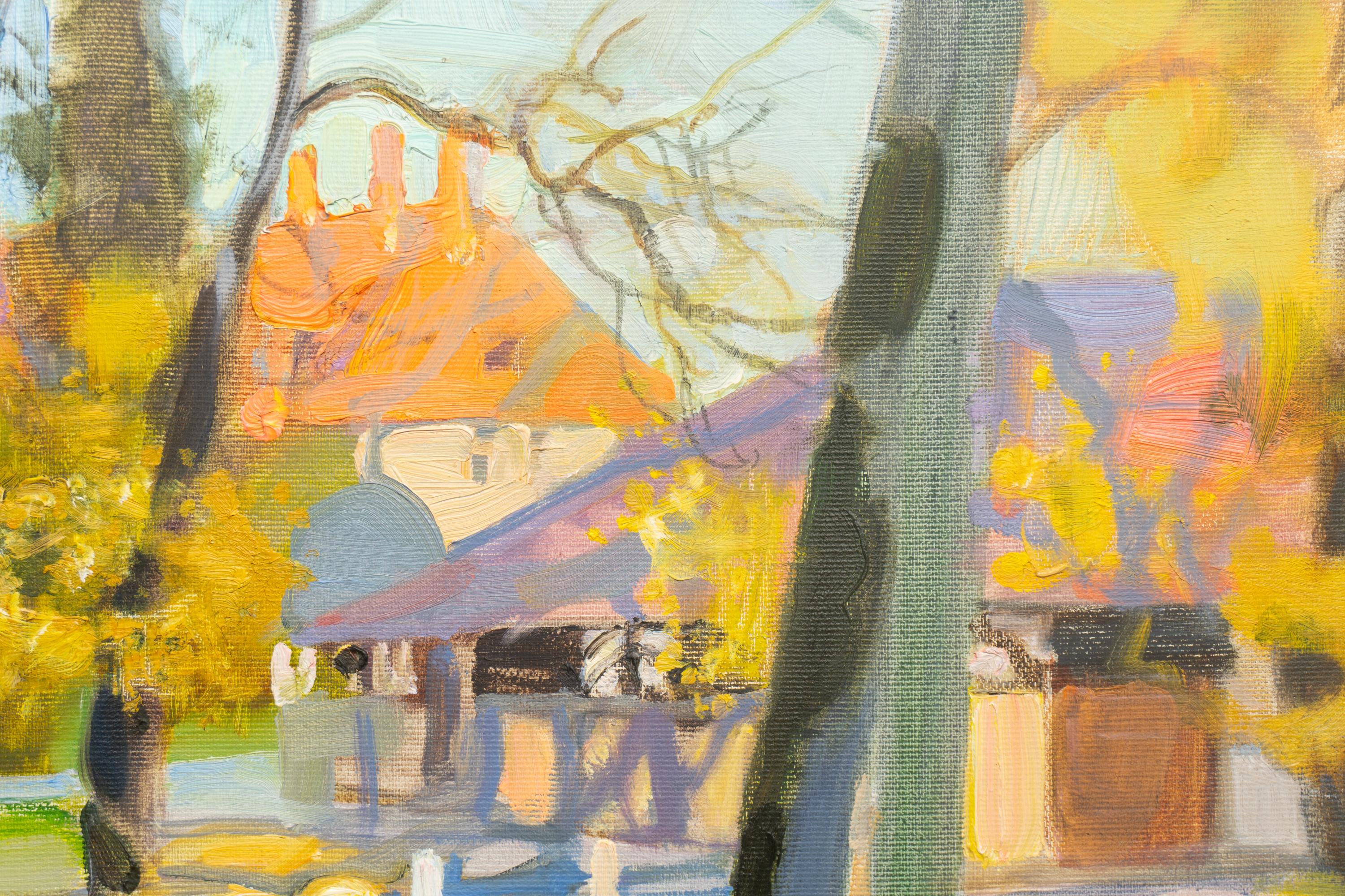 Cesvaine, evening - Impressionist Painting by Valery Bayda 