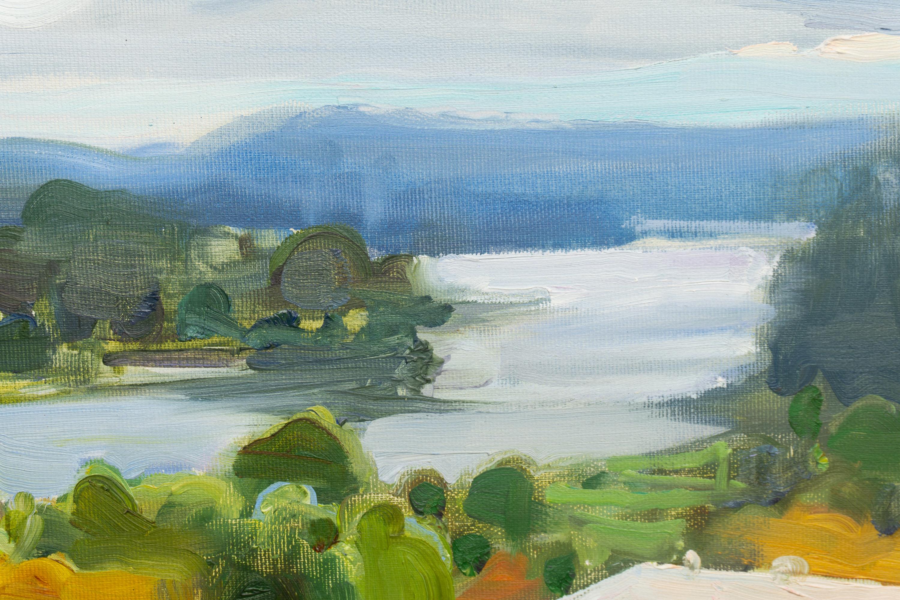 Stadt am Fluss von Fluss
Öl/Leinwand, 40x70 cm, 2020