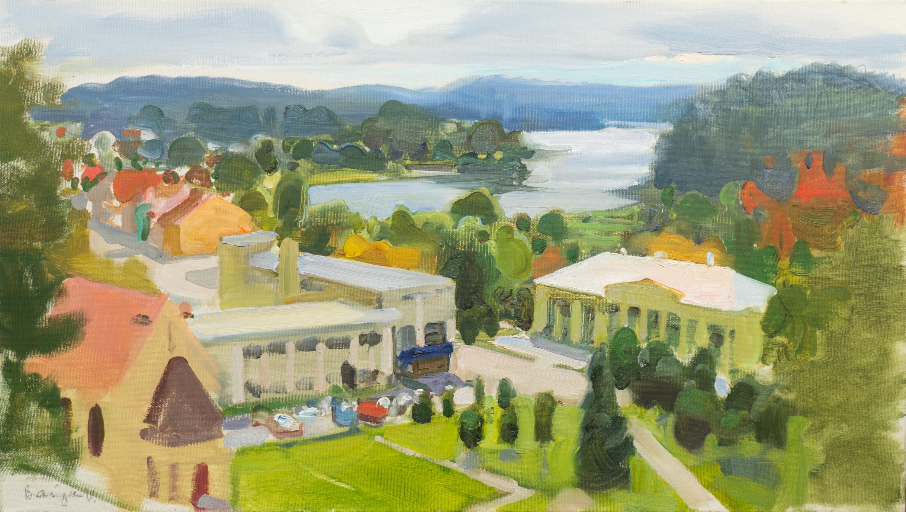 Valery Bayda  Landscape Painting – Stadt am Fluss von Fluss
