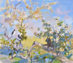 Dans un pommier. 2025. Toile, huile. 60 x 70 cm. Signé.