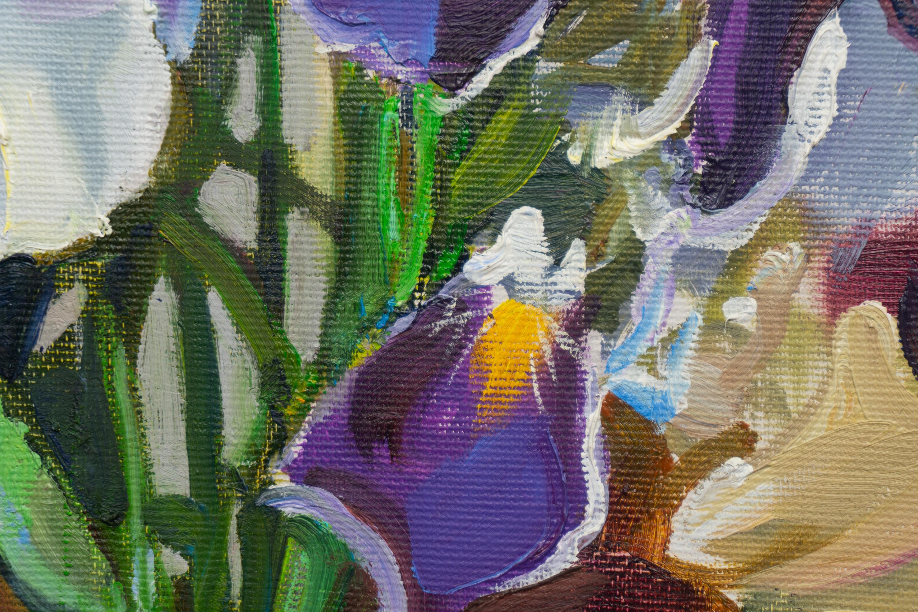 Iris - Marron Still-Life Painting par Valery Bayda 