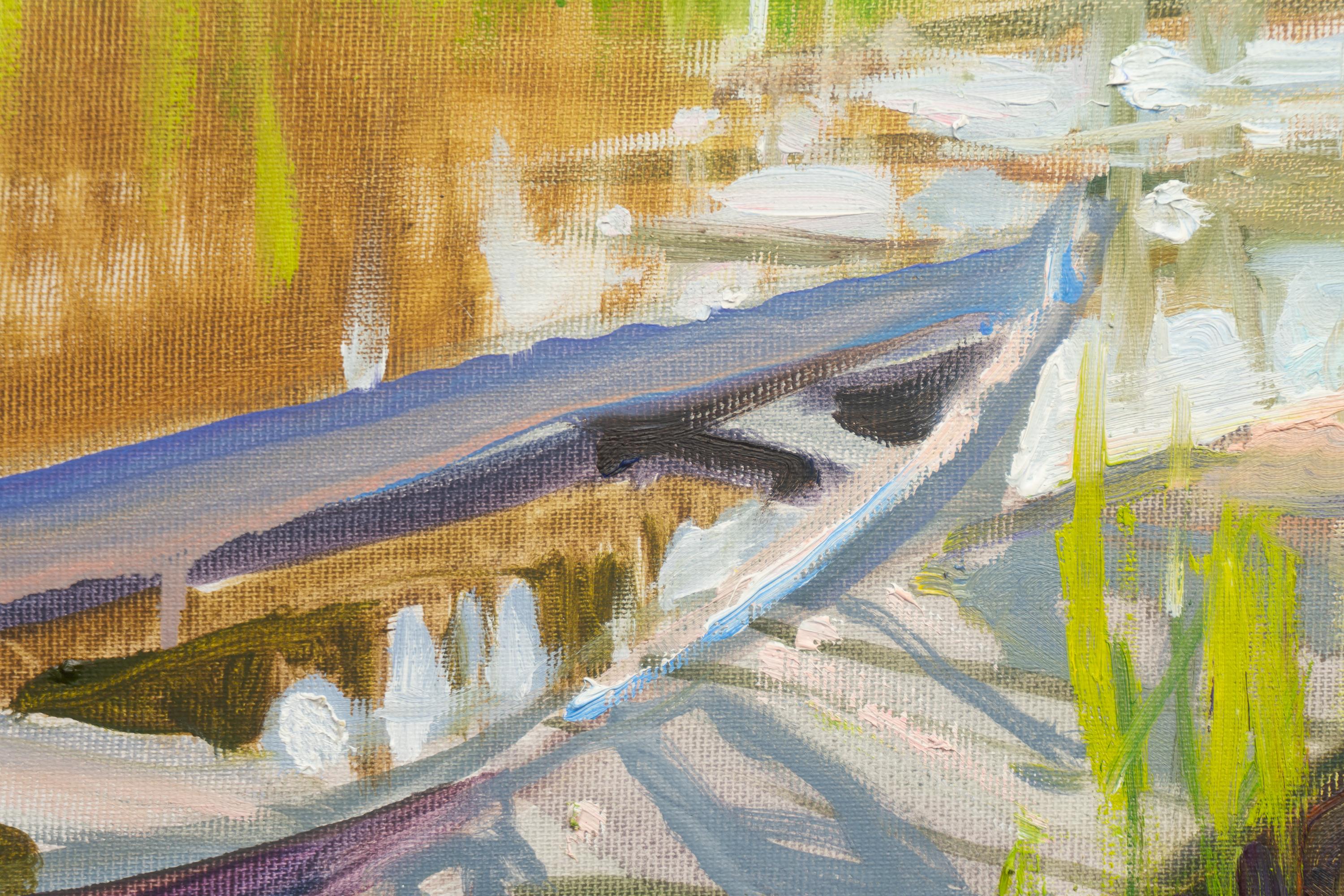 See, Boote (Braun), Landscape Painting, von Valery Bayda 