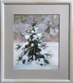 Spruce. 2010, cardboard, oil, 24x34 cm