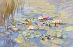 Water Lillies. 2019. Painting by Valery Bayda. Oil on canvas. 65x100 cm. Signed