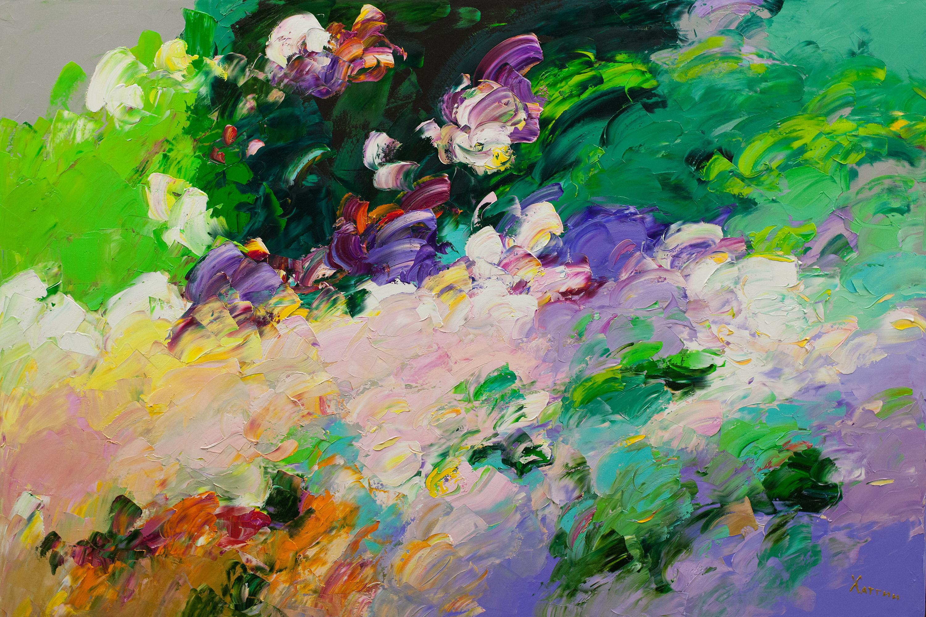 Garden Blossoms-Original abstract floral landscape oil painting-contemporary Art