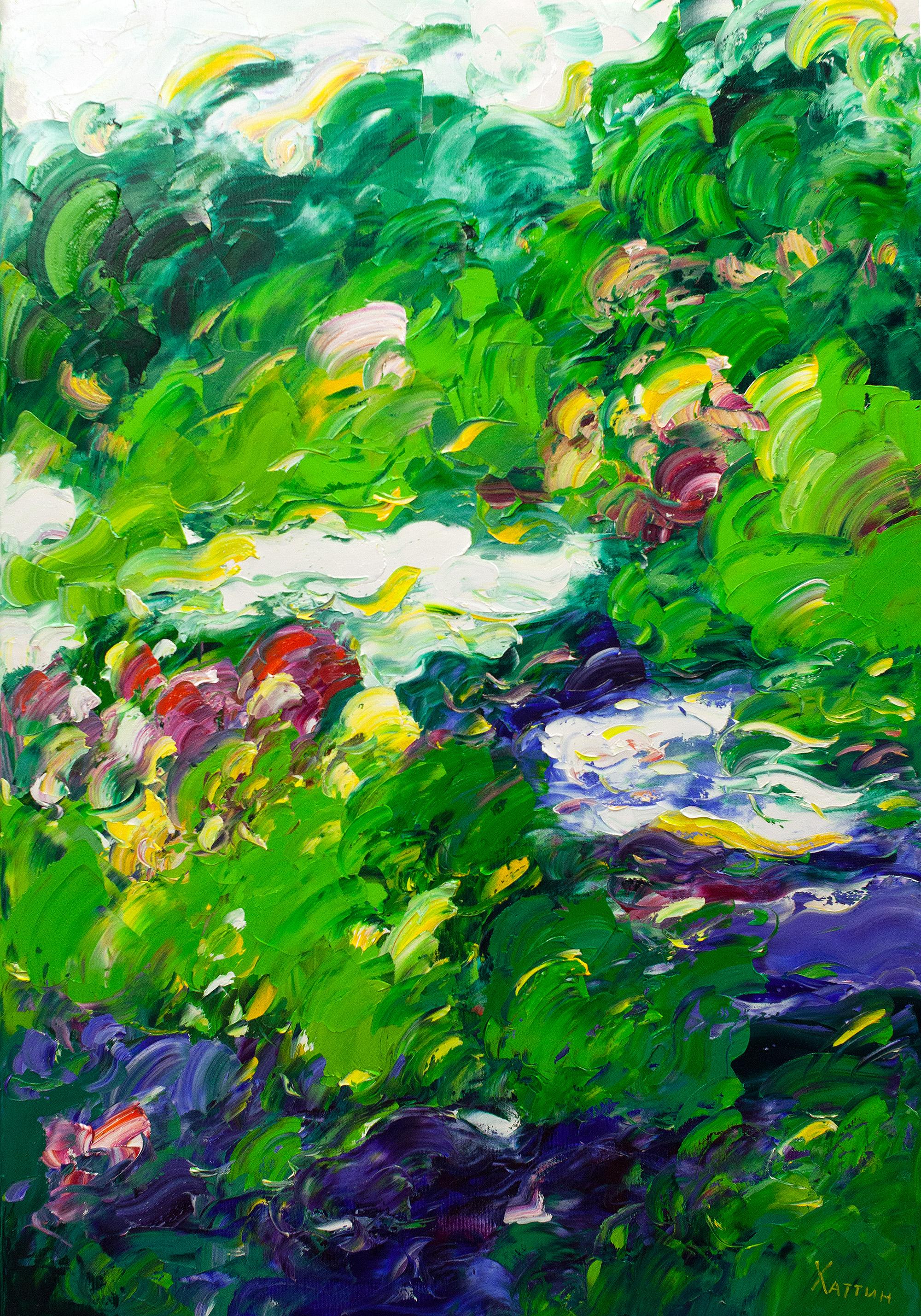 Valery Khattin Landscape Painting - Shallow Waters-original abstract floral landscape oil painting-contemporary Art