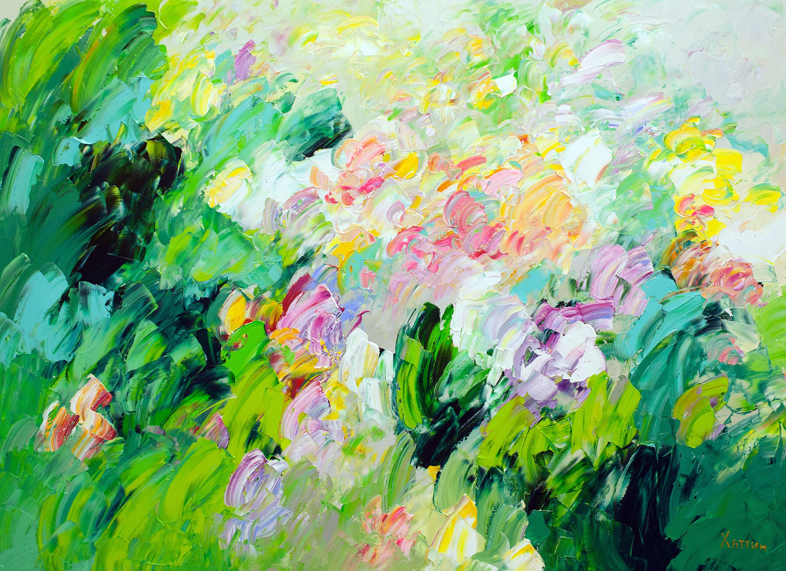 Valery Khattin Landscape Painting - Wildflowers-original abstract floral landscape painting- modern contemporary Art