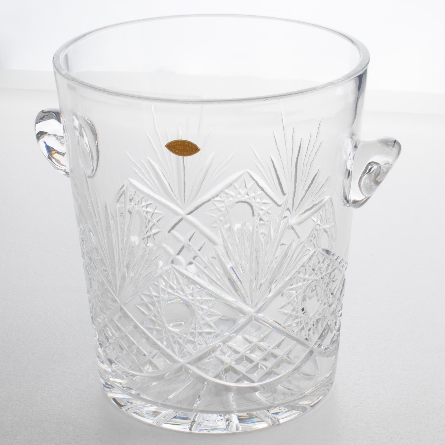 Etched Valery Klein for Baccarat Bertrichamps Cut Crystal Champagne Ice Bucket Cooler For Sale
