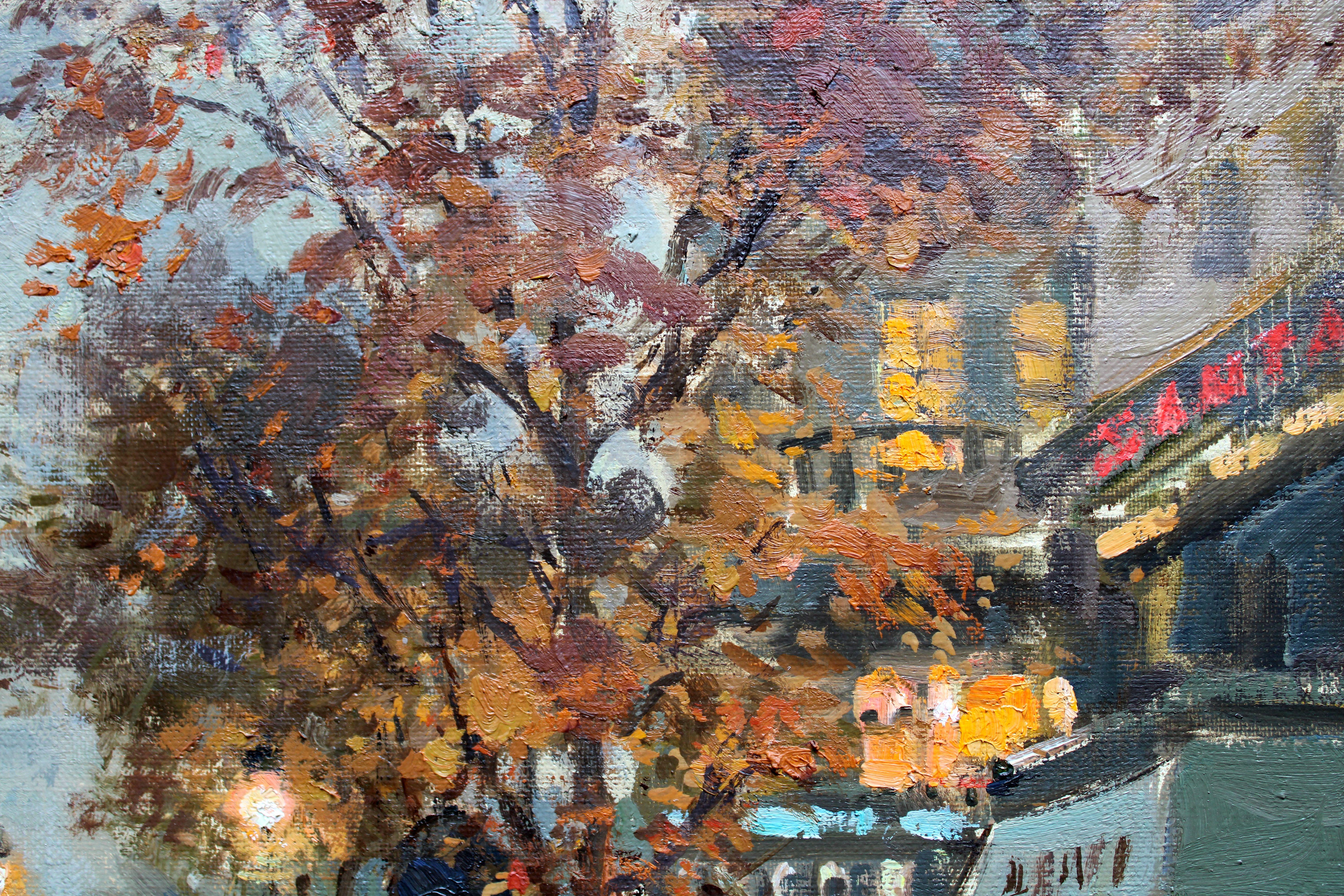 Parigi di notte. Olio su tela, 38х55 сm - Landscape Painting Marrone di Valery Sekret