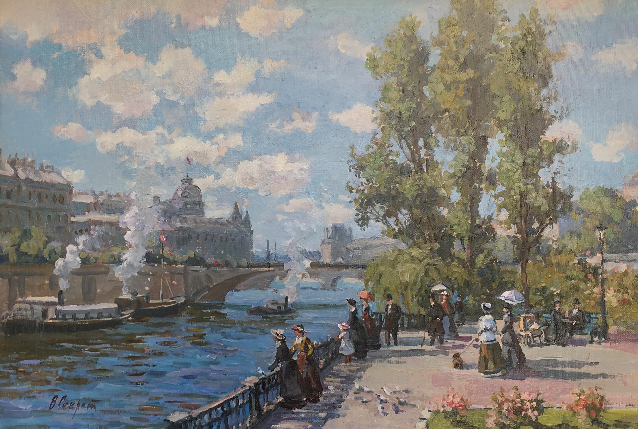 Valery Sekret Figurative Painting - "Promenade à Paris" oil on canvas in the impressionist style