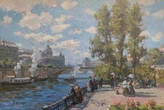 "Promenade à Paris" oil on canvas in the impressionist style