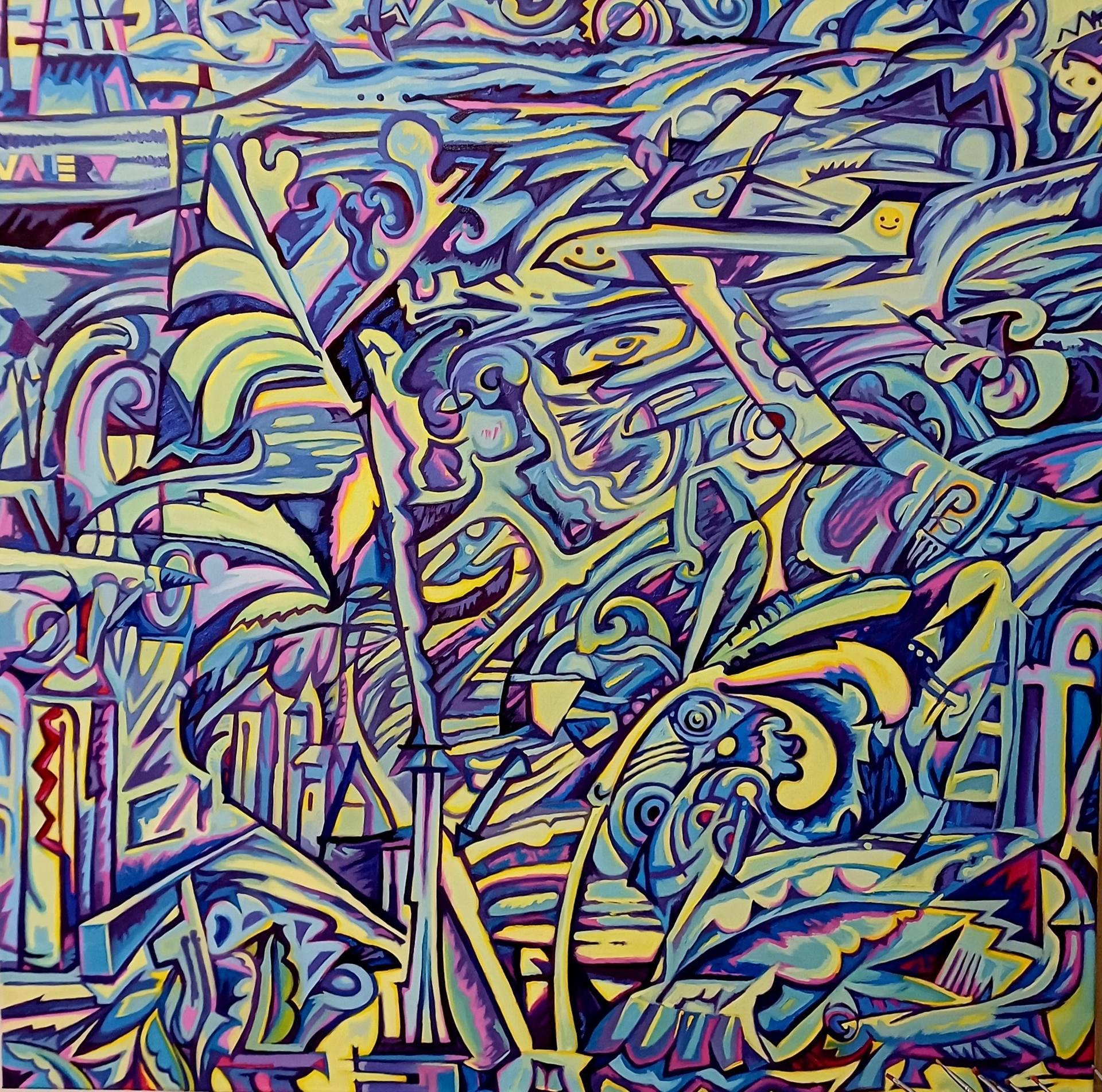 Abstract Painting di Valery Tatar - "Volo da Barcellona a Vienna"