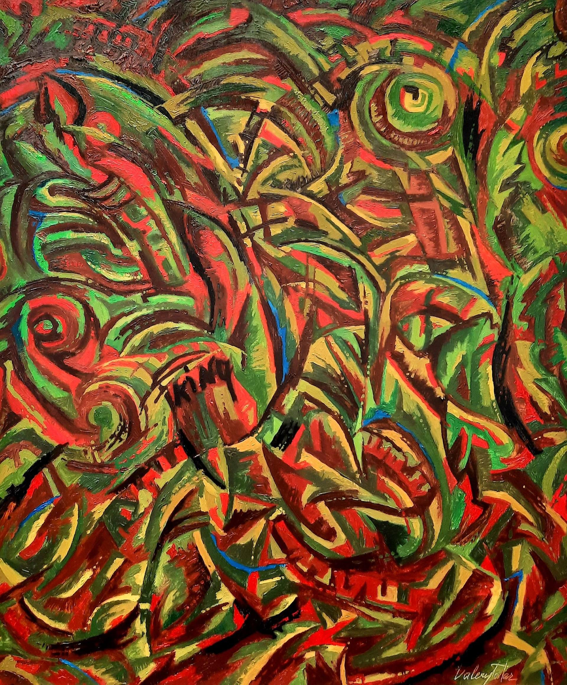 Valery Tatar Abstract Painting - "Study for the Torah (green books)"