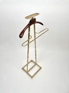 Valet Stand Faux Bamboo Brass & Wood Attributed to Jacques Adnet, France 1950s
