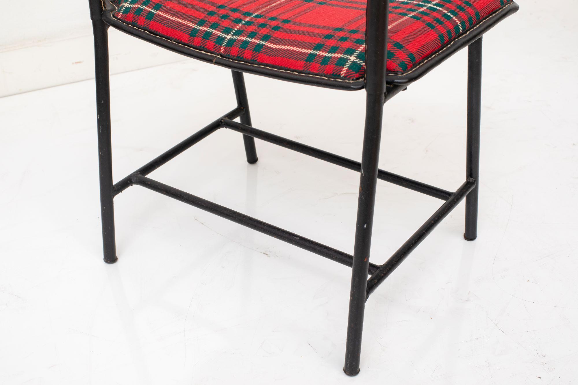 Valet with Seat Black Stitched Leather and Tartan Upholstery, Jacques Adnet For Sale 2