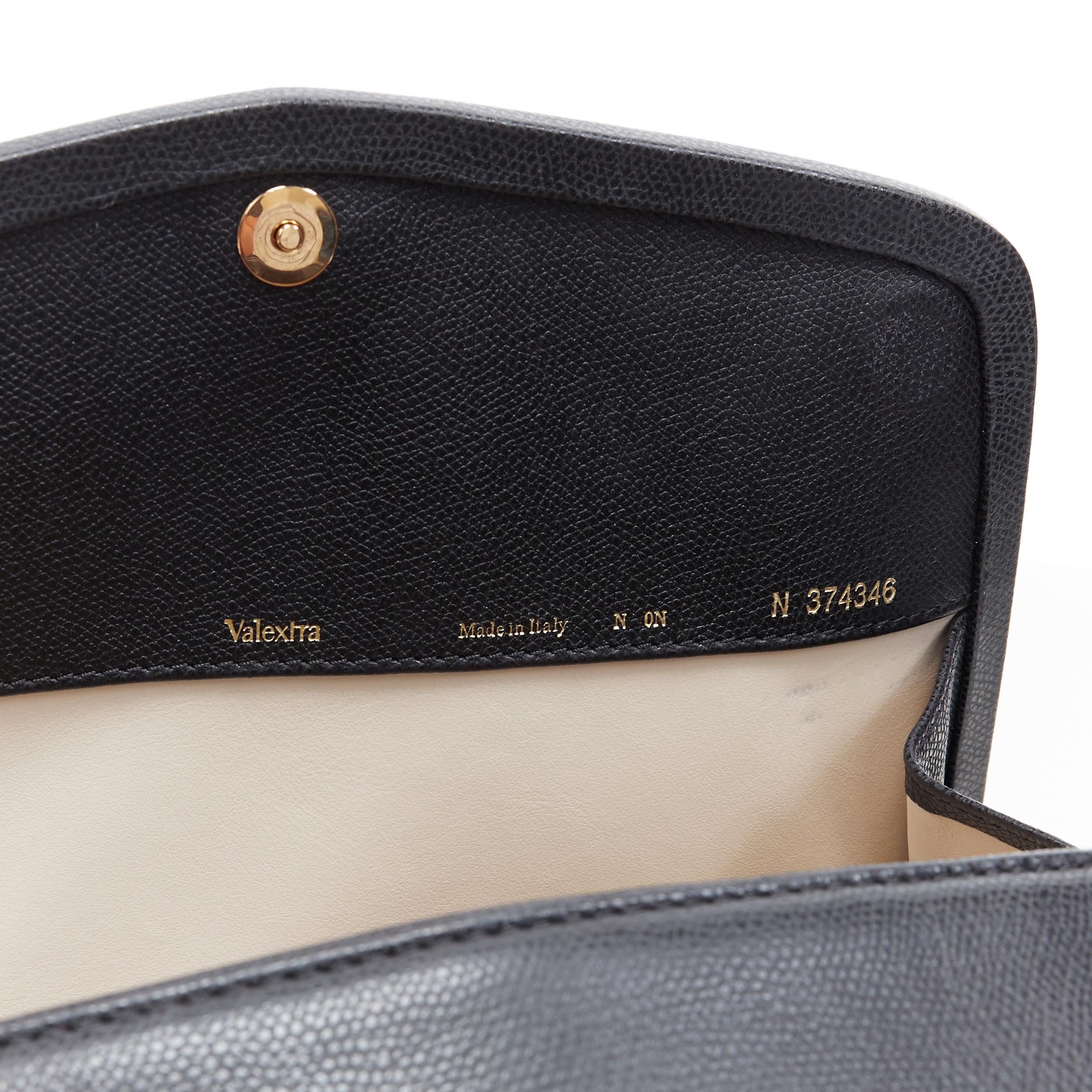 VALEXTRA black leather dual front pocket gold tone top handle shoulder bag 4