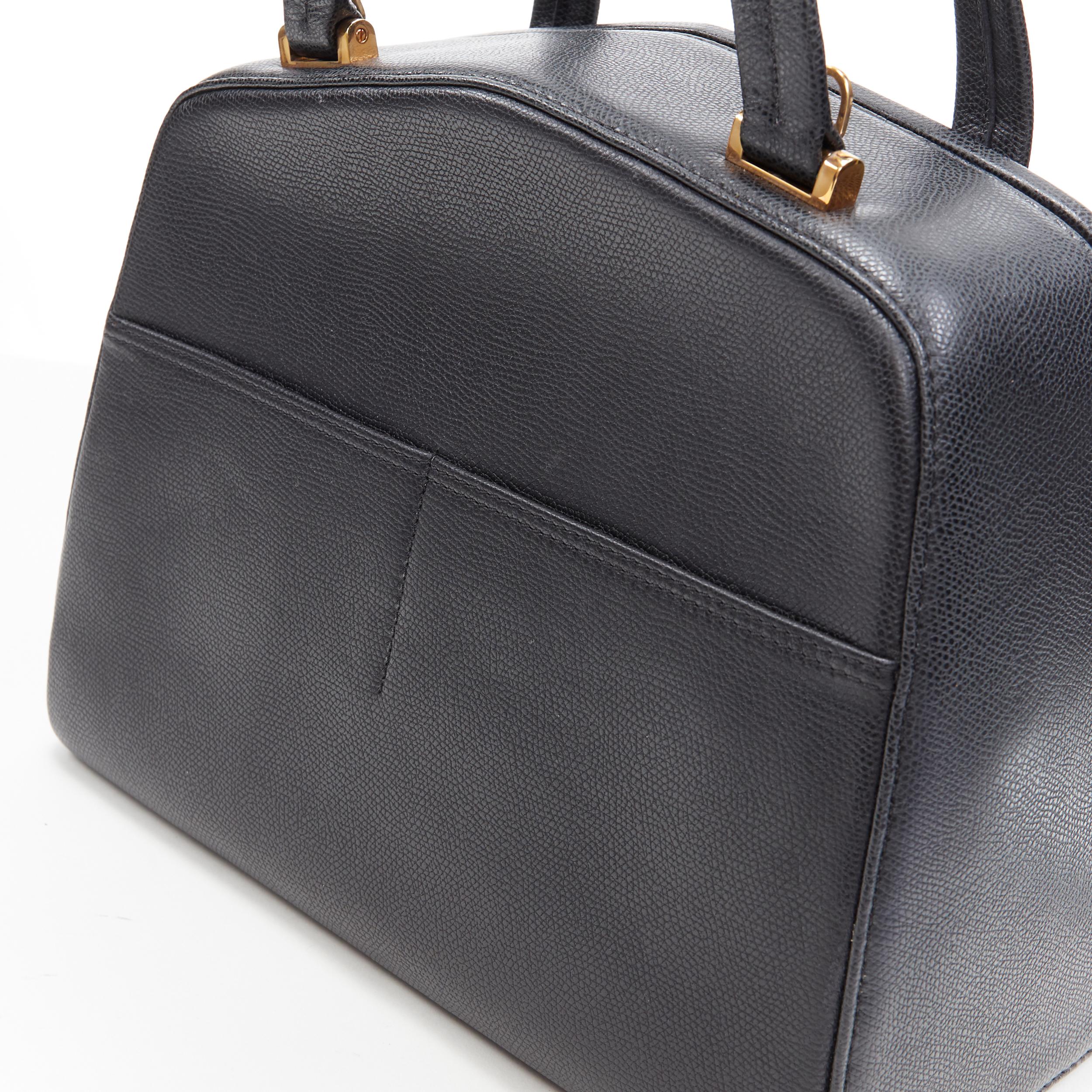 Women's VALEXTRA black leather dual front pocket gold tone top handle shoulder bag