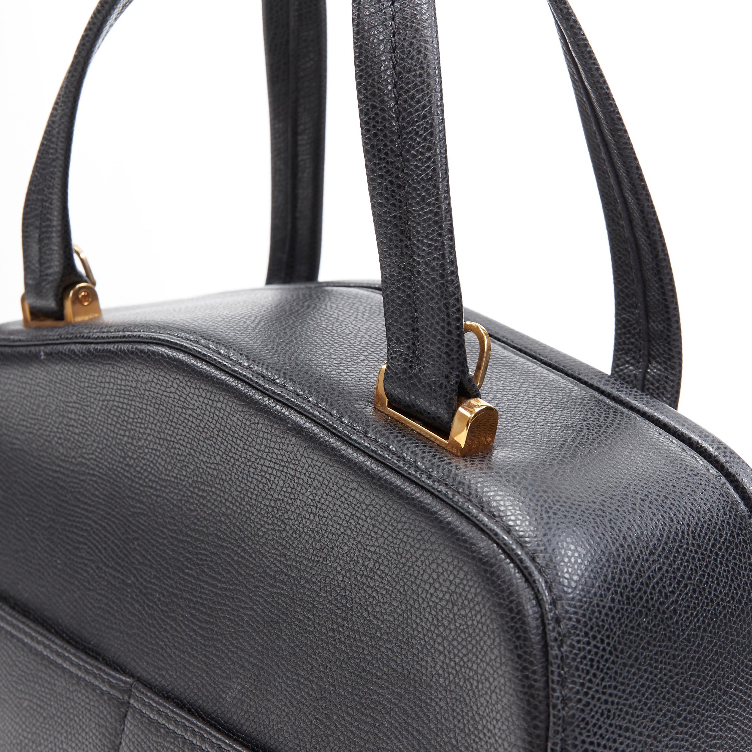 VALEXTRA black leather dual front pocket gold tone top handle shoulder bag 1